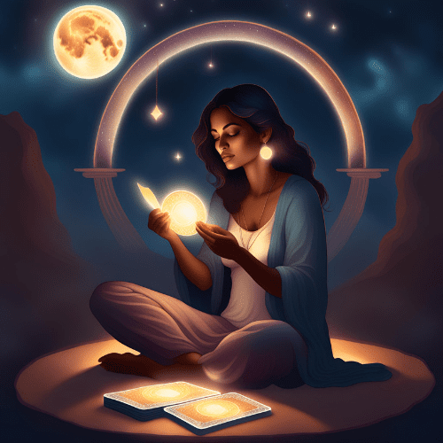 woman reading under the moon